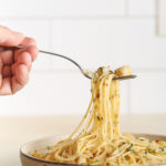 Patagonia scallops pasta with lemon, garlic, and fresh parsley